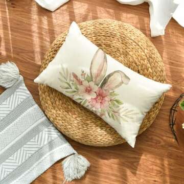 AVOIN colorlife Happy Easter Throw Pillow Cover, 12 x 20 Inch Rabbit Spring Flower Holiday Party Cushion Case Decoration for Sofa Couch