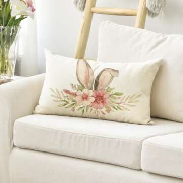 AVOIN colorlife Happy Easter Throw Pillow Cover, 12 x 20 Inch Rabbit Spring Flower Holiday Party Cushion Case Decoration for Sofa Couch