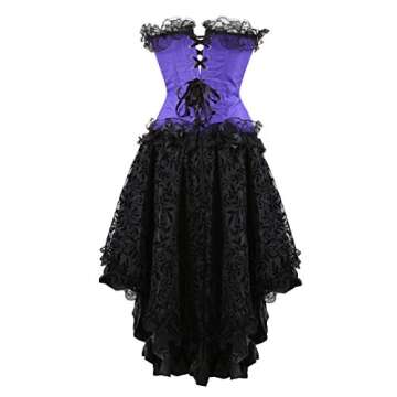 Kranchungel Steampunk Corset Skirt Renaissance Corset Dress for Women Gothic Burlesque Corsets Costumes Small Purple