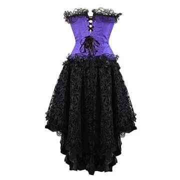 Kranchungel Steampunk Corset Skirt Renaissance Corset Dress for Women Gothic Burlesque Corsets Costumes Small Purple