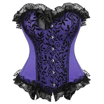 Kranchungel Steampunk Corset Skirt Renaissance Corset Dress for Women Gothic Burlesque Corsets Costumes Small Purple