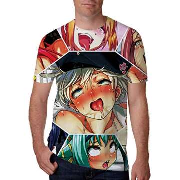 OPCOLV Mens Anime Shirt 3D Japanese Lewd Girls Graphic Print Leisure Tees Ahegao Girls Short Sleeve Casual Tees Gym Tops Size M