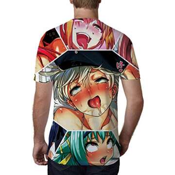 OPCOLV Mens Anime Shirt 3D Japanese Lewd Girls Graphic Print Leisure Tees Ahegao Girls Short Sleeve Casual Tees Gym Tops Size M