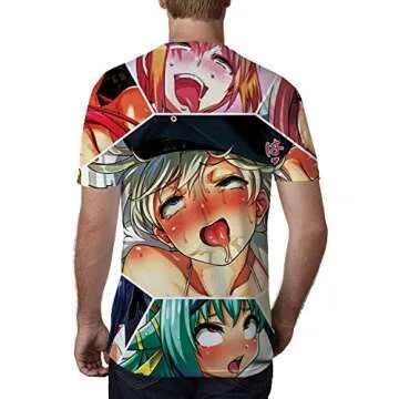 OPCOLV Mens Anime Shirt 3D Japanese Lewd Girls Graphic Print Leisure Tees Ahegao Girls Short Sleeve Casual Tees Gym Tops Size M
