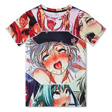 OPCOLV Mens Anime Shirt 3D Japanese Lewd Girls Graphic Print Leisure Tees Ahegao Girls Short Sleeve Casual Tees Gym Tops Size M