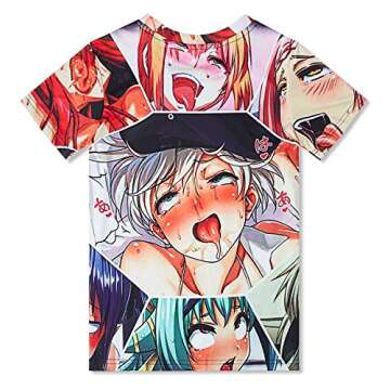 OPCOLV Mens Anime Shirt 3D Japanese Lewd Girls Graphic Print Leisure Tees Ahegao Girls Short Sleeve Casual Tees Gym Tops Size M