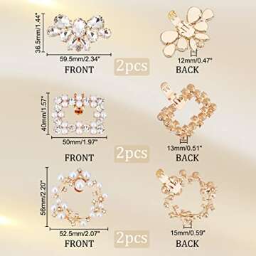 PH PandaHall 3 Pairs Shoe Clips, 3 Styles Rhinestone Crystal Metal Shoe Clips Rectangle & Wreath & F...