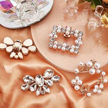 PH PandaHall 3 Pairs Shoe Clips, 3 Styles Rhinestone Crystal Metal Shoe Clips Rectangle & Wreath & Flower Shape Shoe Buckles Sparkling Shoes Jewelry Charms for Wedding Bride Party Shoe Decoration