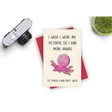 Kirynurd Funny Anniversary Card for Husband Boyfriend, Birthday Card for Him Her Girlfriend Wife, I Wish I Were an Octopus…