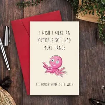 Kirynurd Funny Anniversary Card for Husband Boyfriend, Birthday Card for Him Her Girlfriend Wife, I Wish I Were an Octopus…