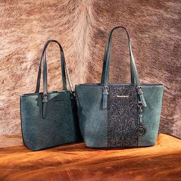 Montana West Tote Bag for Women Vegan Leather Purse and Handbags Set Embossed Collection Purse 2Pcs Set Turquoise MWC2-G052A-TQ