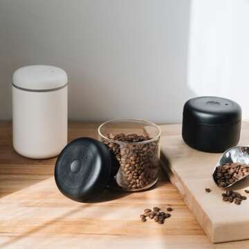 Fellow Atmos Vacuum Coffee Canister & Food Storage Container - 0.4 Liter Canister holds up to 6 oz of Coffee Beans - Airtight Food Storage Containers - Coffee Containers - 0.4 Liter - Matte White