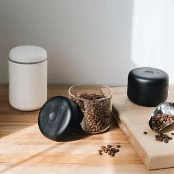 Fellow Atmos Vacuum Coffee Canister & Food Storage Container - 0.4 Liter Canister holds up to 6 oz of Coffee Beans - Airtight Food Storage Containers - Coffee Containers - 0.4 Liter - Matte White