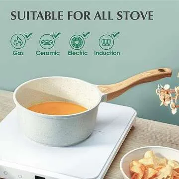 SENSARTE White Ceramic Nonstick Saucepan with Lid Set, Small Cooking Pot with Stay Cool Handle, Induction Compatible Saucepot, White Granite Coating, PFOA/PFAS Free, 1.5 + 2.5QT