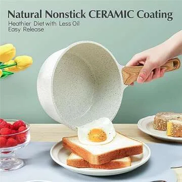 SENSARTE White Ceramic Nonstick Saucepan with Lid Set, Small Cooking Pot with Stay Cool Handle, Induction Compatible Saucepot, White Granite Coating, PFOA/PFAS Free, 1.5 + 2.5QT