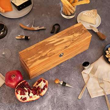 Tramanto Luxury Wine Box, 5 Piece Gift Set, Made in Italy from Genuine Olive Wood