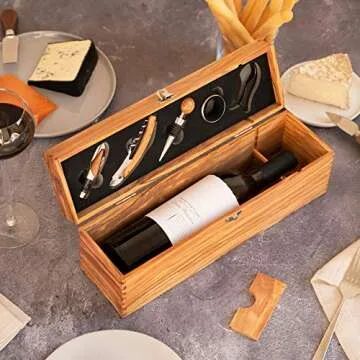 Tramanto Luxury Wine Box, 5 Piece Gift Set, Made in Italy from Genuine Olive Wood