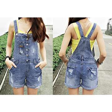 AvaCostume Womens Wash Jumper Denim Overall Shorts, L