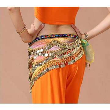 HorBous Belly Dance Hip Scarf with 300 Coins - Multicolor