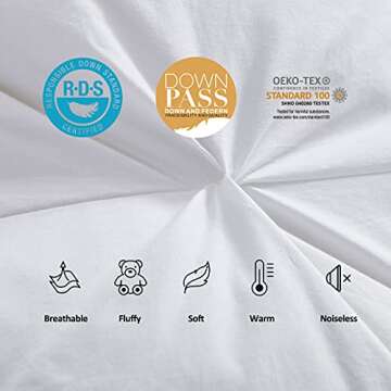 Luxurious All-Season Goose Down Feather Fiber Comforter Queen Size Duvet Insert, Exquisite Pinch Pleat Design, Premium Baffle Box, 100% Egyptian Cotton Cover, 55 oz. Fill Weight, White