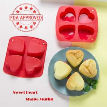 Webake Silicone Heart Mold Heart Shaped Small Cake Pans Muffin Cupcake Mold Tray for Baking, Jelly Pudding Jello Soap Bath Bombs 4 Cavity, 2 Pack