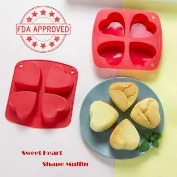 Webake Silicone Heart Mold Heart Shaped Small Cake Pans Muffin Cupcake Mold Tray for Baking, Jelly Pudding Jello Soap Bath Bombs 4 Cavity, 2 Pack