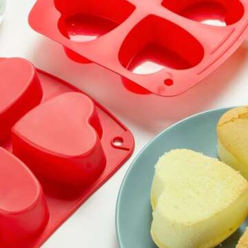 Webake Silicone Heart Mold Heart Shaped Small Cake Pans Muffin Cupcake Mold Tray for Baking, Jelly Pudding Jello Soap Bath Bombs 4 Cavity, 2 Pack