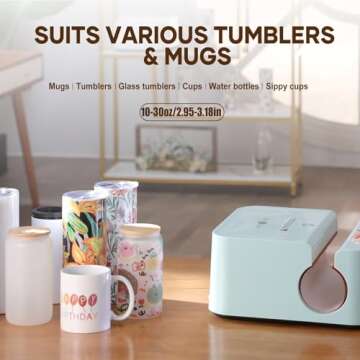 HTVRONT Auto Tumbler Heat Press Machine - Mug Heat Press Heat Up Fast & Even, Professional Tumbler Press High-Security for 2.95-3.18inch Sublimation Tumblers, Cups, Glasses and Mugs (Blue)