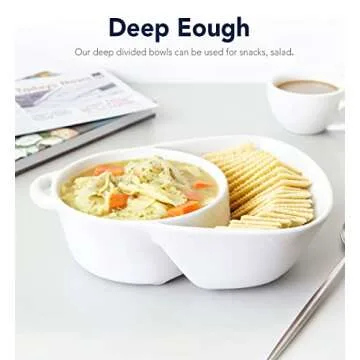 LE TAUCI Chip and Dip Bowls, Anti-Soggy Cereal Bowl, Soup and Side/Cracker Bowls Sets for Breakfast, Soup and Sandwich, Bread Dipping Bowls, Set of 2, White