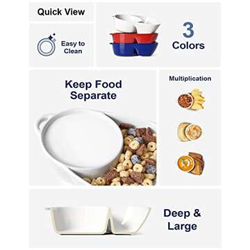 LE TAUCI Chip and Dip Bowls, Anti-Soggy Cereal Bowl, Soup and Side/Cracker Bowls Sets for Breakfast, Soup and Sandwich, Bread Dipping Bowls, Set of 2, White