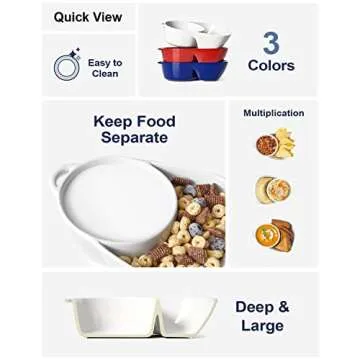 LE TAUCI Chip and Dip Bowls, Anti-Soggy Cereal Bowl, Soup and Side/Cracker Bowls Sets for Breakfast, Soup and Sandwich, Bread Dipping Bowls, Set of 2, White