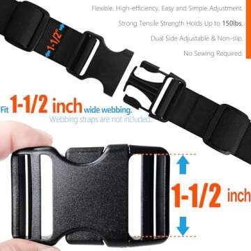 Buckles for 1-1/2 inch Wide Webbing Straps: Quick Side Release Buckle 4 set and Tri-Glide Slide 8 pc...
