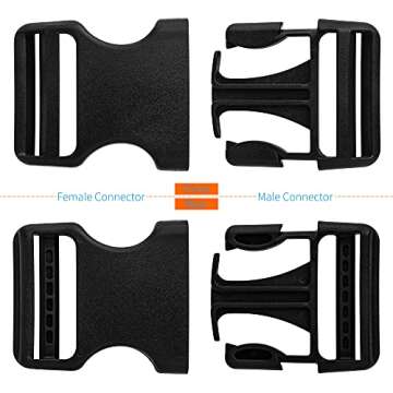Buckles for 1-1/2 inch Wide Webbing Straps: Quick Side Release Buckle 4 set and Tri-Glide Slide 8 pcs Fit 1.5" Nylon Web Belt, Plastic Snap Fastener Clip Heavy Duty Replacement Dual Adjustable