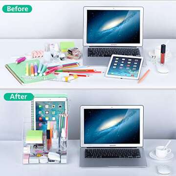 Acrylic Office Desk Supplies and Accessories,clear Desk stationary organizer with Drawers, Pen and P...