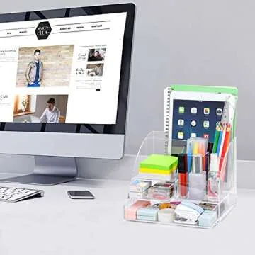 Acrylic Office Desk Supplies and Accessories,clear Desk stationary organizer with Drawers, Pen and Pencil Holder,Desktop Organization