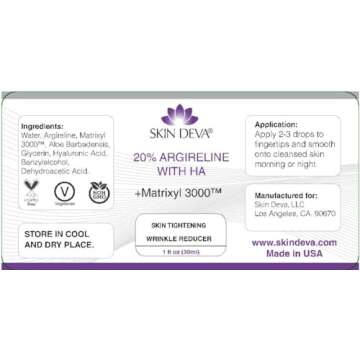 SKIN DEVA 20% Argireline Serum with Matrixyl 3000 Pure Hyaluronic Acid Serum For Face Deep Wrinkle Reducer Anti Aging Tones Skin and Stimulates Collagen Peptides Serum For Face