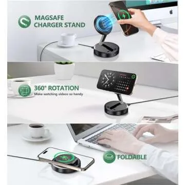 Magnetic Wireless Charger 15W Fast Mag Safe Charger Pad for iPhone 16 Pro Max/16 Pro/16 Plus/16/15/14/13/12 Series Foldable Charging Station Apple Mag-Safe Charger for AirPods 3/2/Pro 2/Pro