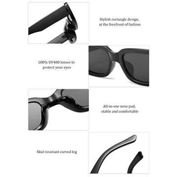 Dollger Rectangle Sunglasses for Women Men Trendy Retro Fashion Sunglasses UV 400 Protection Square Frame Brown