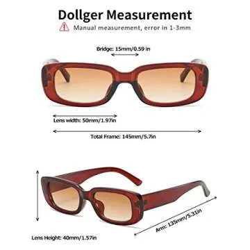 Dollger Rectangle Sunglasses for Women Men Trendy Retro Fashion Sunglasses UV 400 Protection Square Frame Brown