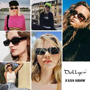 Dollger Rectangle Sunglasses for Women Men Trendy Retro Fashion Sunglasses UV 400 Protection Square Frame Brown