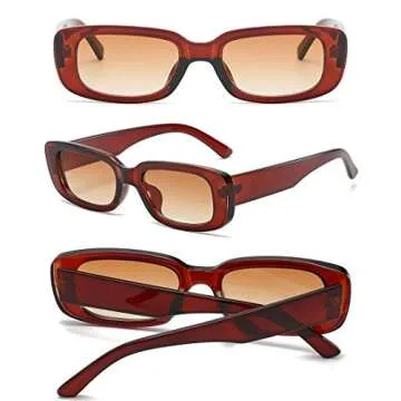 Dollger Rectangle Sunglasses for Women Men Trendy Retro Fashion Sunglasses UV 400 Protection Square Frame Brown