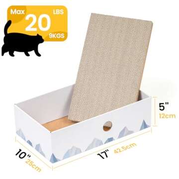 Conlun Cat Scratcher Box with Heavy-Duty Double-Sided Cardboard Pad, Cardboard Lounger, Interactive Hole Design, Cat Bed for Indoor Cats, White, Large