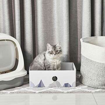 Conlun Cat Scratcher Box with Heavy-Duty Double-Sided Cardboard Pad, Cardboard Lounger, Interactive Hole Design, Cat Bed for Indoor Cats, White, Large