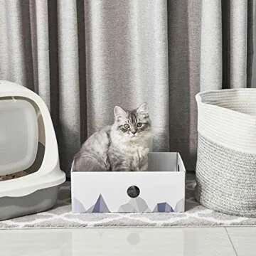 Conlun Cat Scratcher Box with Heavy-Duty Double-Sided Cardboard Pad, Cardboard Lounger, Interactive Hole Design, Cat Bed for Indoor Cats, White, Large