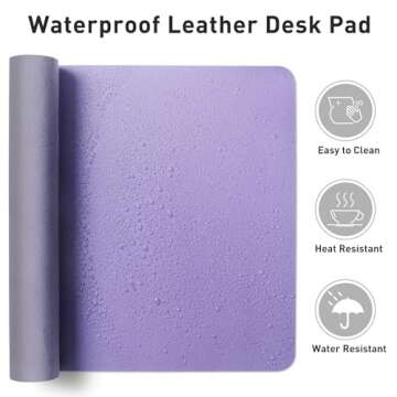 Aothia Leather Desk Pad Protector, Mouse Pad, Office Desk Mat, Non-Slip PU Leather Desk Blotter, Laptop Desk Pad, Waterproof Desk Writing Pad for Office and Home (31.5" x 15.7", Lavender)