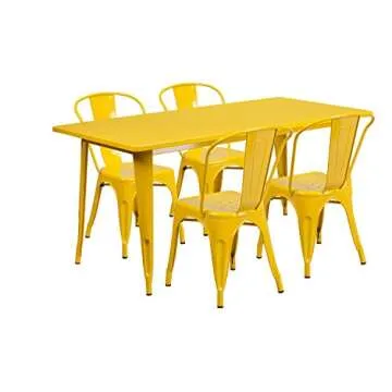 Flash Furniture Commercial Grade 31.5" x 63" Rectangular Yellow Metal Indoor-Outdoor Table Set with ...