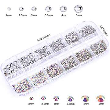 3000 PCS Rhinestones for Craft, PHOGARY AB Rhinestones Flat Back (Small Size 1.5-5 mm) 13 Colors wit...