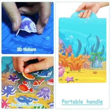 3D Sea Animals Puffy Sticker Play Set Kids 2-4 Toys Gifts Sticker Book Under the Sea Window Gel Clings Decals for Toddlers Home Airplane Classroom Nursery Ocean Party Supplies Decorations Removable 100 Reusable Puffy Stickers 2 Fold-Out Scenes