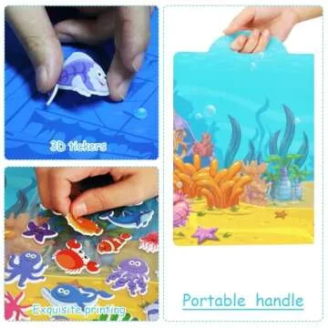 3D Sea Animals Puffy Sticker Play Set Kids 2-4 Toys Gifts Sticker Book Under the Sea Window Gel Clings Decals for Toddlers Home Airplane Classroom Nursery Ocean Party Supplies Decorations Removable 100 Reusable Puffy Stickers 2 Fold-Out Scenes