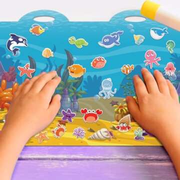 3D Sea Animals Puffy Sticker Play Set Kids 2-4 Toys Gifts Sticker Book Under the Sea Window Gel Clings Decals for Toddlers Home Airplane Classroom Nursery Ocean Party Supplies Decorations Removable 100 Reusable Puffy Stickers 2 Fold-Out Scenes